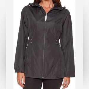 Jones New York Women's Rain Jacket Parka In A Pocket Windbreaker (Black, Large)